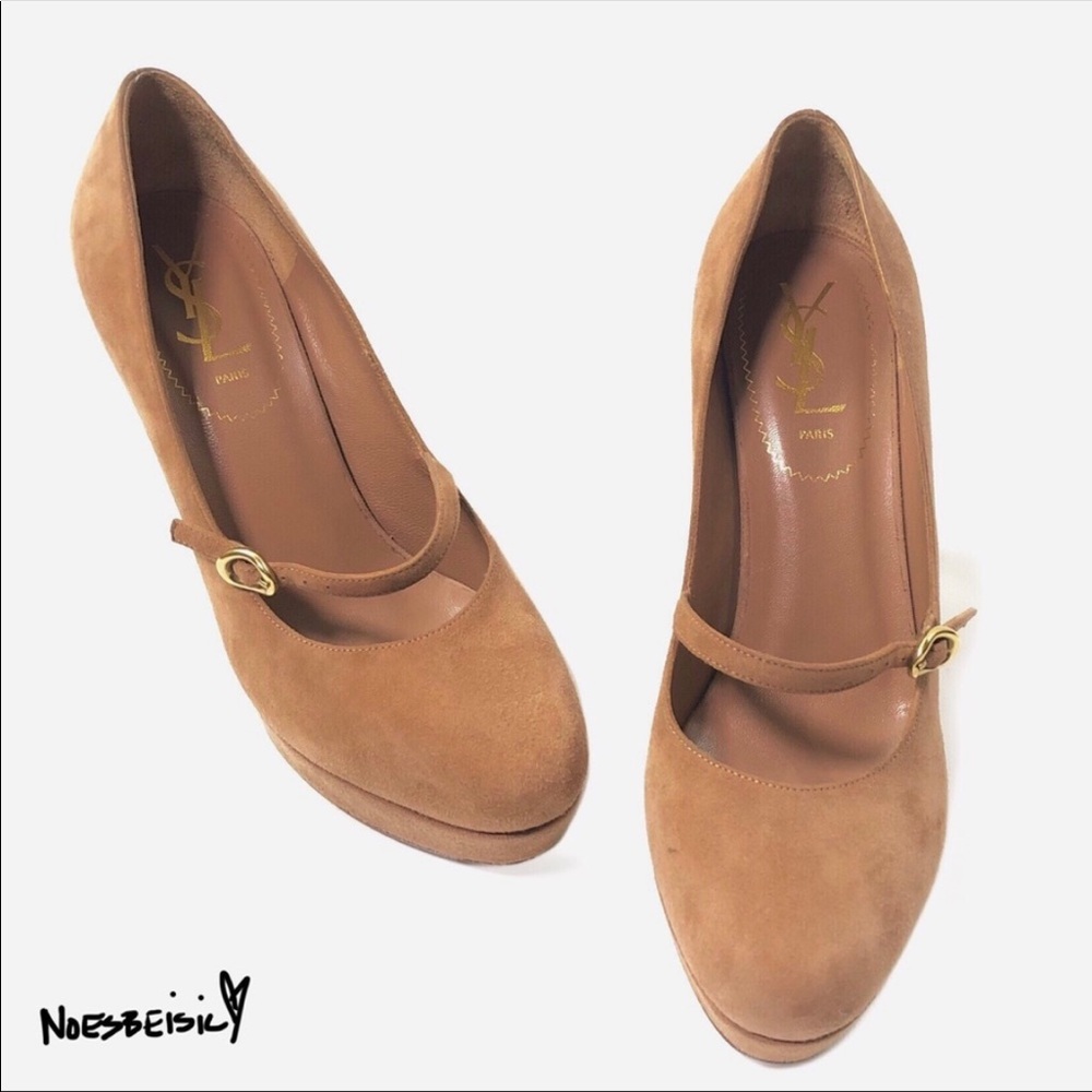YSL Camel Mary Jane Palais Platform Pumps NWOB